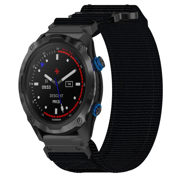 For Garmin Descent MK 2i 26mm Nylon Hook And Loop Fastener Watch Band(Black) - Watch Bands by PMC TechLife | Online Shopping South Africa | PMC TechLife