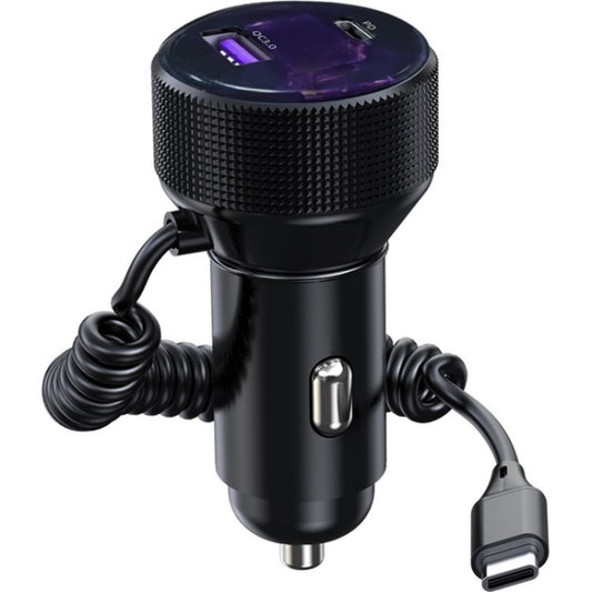 K18B 12-24V Car Charger USB+Type-C Dual Port Charging Adapter with PD 30W Type-C Spring Cable - Car Charger by PMC Jewellery | Online Shopping South Africa | PMC Jewellery | Buy Now Pay Later Mobicred