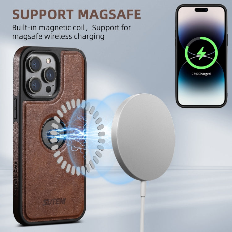 For iPhone 16 Pro Suteni G1 Magsafe Leather Back Phone Case(Brown) - iPhone 16 Pro Cases by Suteni | Online Shopping South Africa | PMC Jewellery | Buy Now Pay Later Mobicred