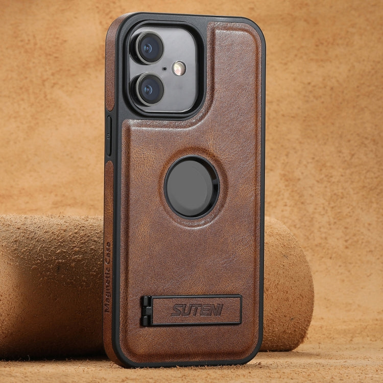 For iPhone 16 Plus Suteni G2 Magsafe Oil Wax Leather Back Phone Case with Holder(Brown) - iPhone 16 Plus Cases by Suteni | Online Shopping South Africa | PMC Jewellery | Buy Now Pay Later Mobicred