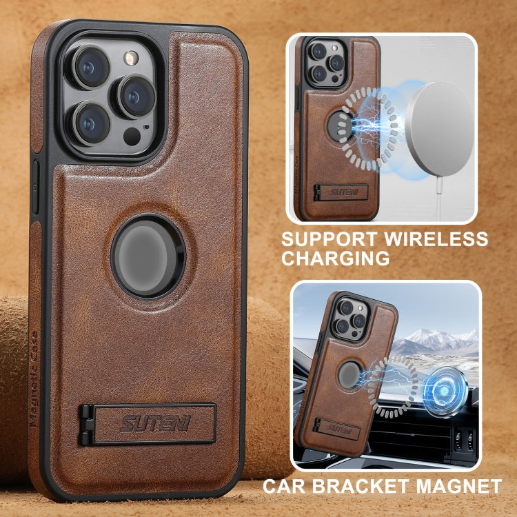 For iPhone 16 Plus Suteni G2 Magsafe Oil Wax Leather Back Phone Case with Holder(Brown) - iPhone 16 Plus Cases by Suteni | Online Shopping South Africa | PMC Jewellery | Buy Now Pay Later Mobicred