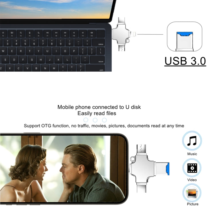 4 in 1 USB-C / Type-C  USB 2.0 + Micro USB + 8 Pin Adapter TF Card Reader, Memory Card:No Memory(Sliver) - U Disk & Card Reader by PMC Jewellery | Online Shopping South Africa | PMC Jewellery | Buy Now Pay Later Mobicred