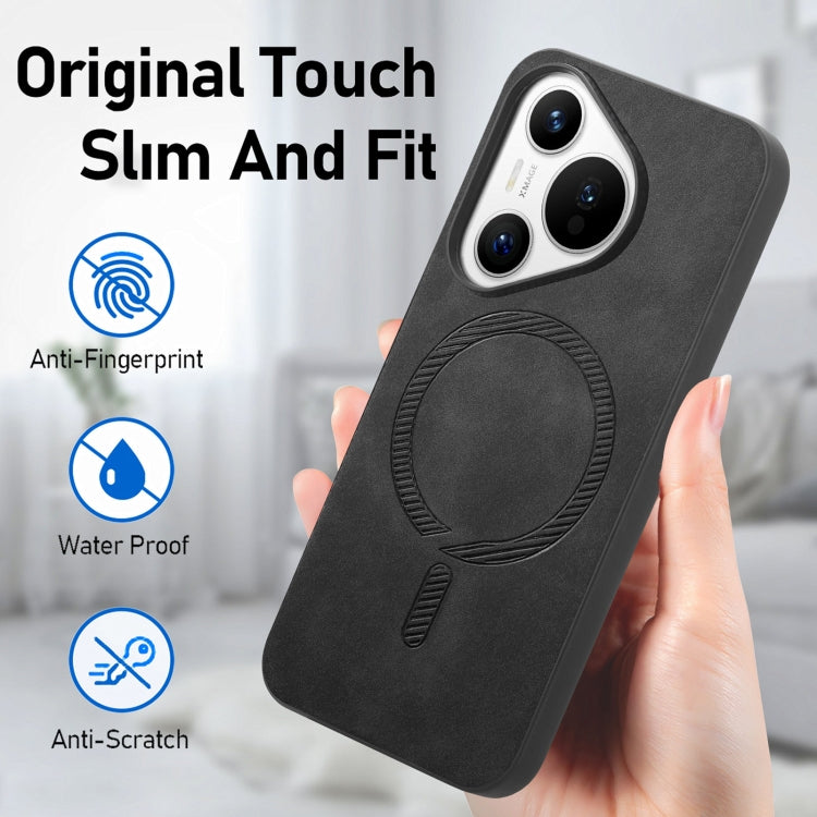 For Huawei Pura 70 Pro+ Solid Color Retro Magsafe PU Back Cover Phone Case(Black) - Huawei Cases by PMC Jewellery | Online Shopping South Africa | PMC Jewellery | Buy Now Pay Later Mobicred