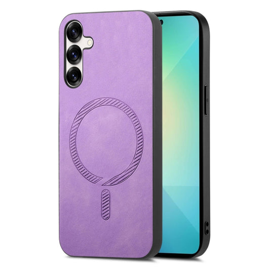 For Samsung Galaxy S25 5G Solid Color Retro Magsafe PU Back Cover Phone Case(Purple) - Galaxy S25 5G Cases by PMC Jewellery | Online Shopping South Africa | PMC Jewellery | Buy Now Pay Later Mobicred