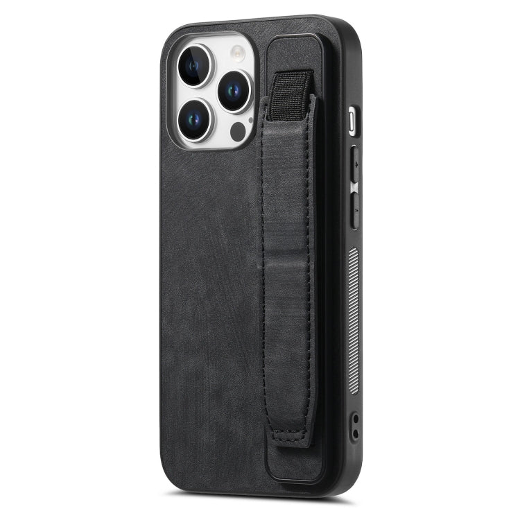 For iPhone 16 Pro Retro Wristband Holder Leather Back Phone Case(Black) - iPhone 16 Pro Cases by PMC Jewellery | Online Shopping South Africa | PMC Jewellery | Buy Now Pay Later Mobicred