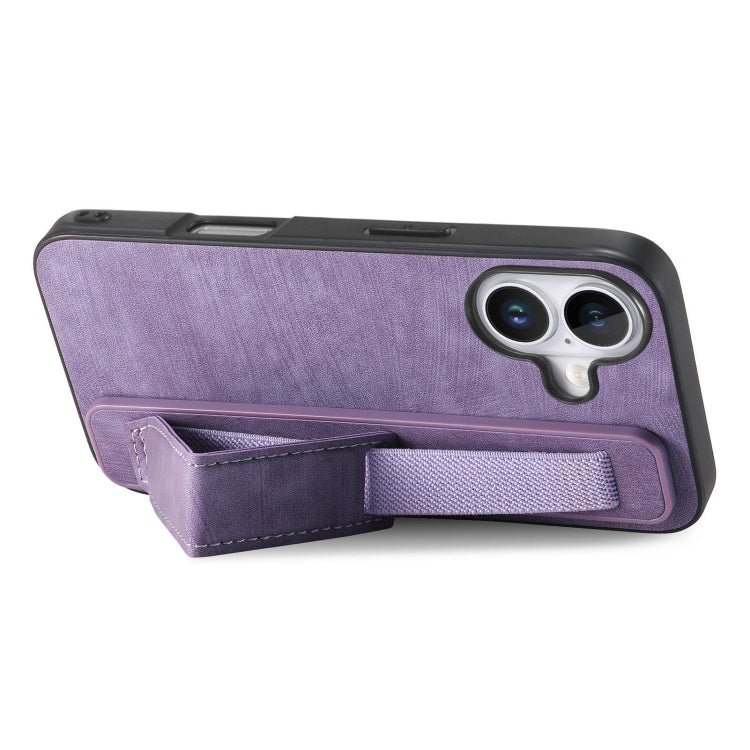 For iPhone 16 Plus Retro Wristband Holder Leather Back Phone Case(Purple) - iPhone 16 Plus Cases by PMC Jewellery | Online Shopping South Africa | PMC Jewellery | Buy Now Pay Later Mobicred