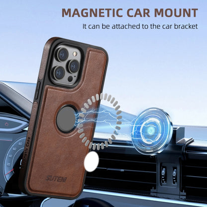 For iPhone 16 Suteni M1 Oil Wax MagSafe Detachable Horizontal Card Bag Phone Case(Brown) - iPhone 16 Cases by Suteni | Online Shopping South Africa | PMC Jewellery | Buy Now Pay Later Mobicred