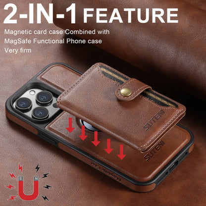 For iPhone 16 Suteni M1 Oil Wax MagSafe Detachable Horizontal Card Bag Phone Case(Brown) - iPhone 16 Cases by Suteni | Online Shopping South Africa | PMC Jewellery | Buy Now Pay Later Mobicred