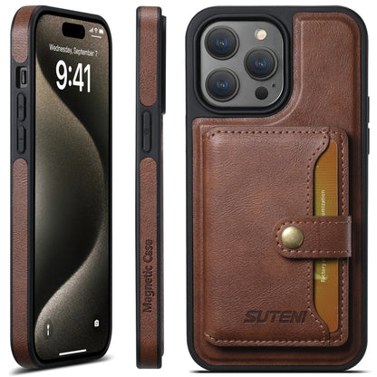 For iPhone 16 Pro Max Suteni M1 Oil Wax MagSafe Detachable Horizontal Card Bag Phone Case(Brown) - iPhone 16 Pro Max Cases by Suteni | Online Shopping South Africa | PMC Jewellery | Buy Now Pay Later Mobicred