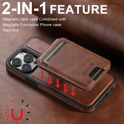 For iPhone 16 Suteni M2 Oil Wax MagSafe Horizontal Card Bag Phone Case(Brown) - iPhone 16 Cases by Suteni | Online Shopping South Africa | PMC Jewellery | Buy Now Pay Later Mobicred