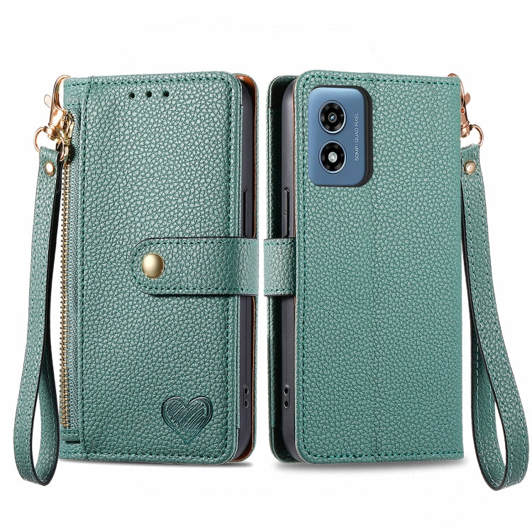 For Motorola Moto G Play 2024 Love Zipper Lanyard Leather Phone Case(Green) - Motorola Cases by PMC Jewellery | Online Shopping South Africa | PMC Jewellery | Buy Now Pay Later Mobicred