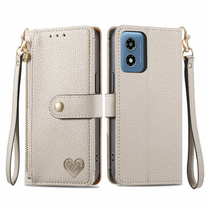 For Motorola Moto G Play 2024 Love Zipper Lanyard Leather Phone Case(Gray) - Motorola Cases by PMC Jewellery | Online Shopping South Africa | PMC Jewellery | Buy Now Pay Later Mobicred