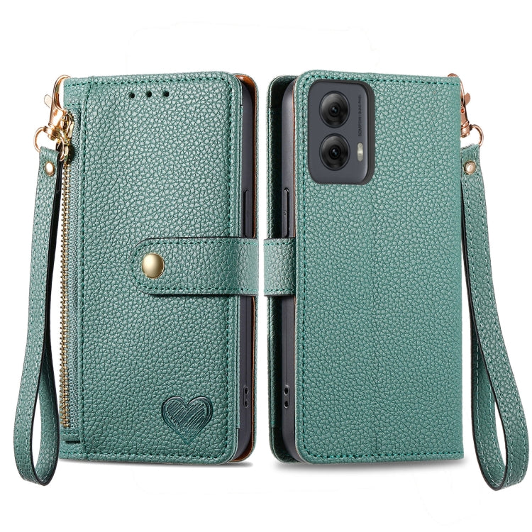 For Motorola Moto G Power 5G 2024 Love Zipper Lanyard Leather Phone Case(Green) - Motorola Cases by PMC Jewellery | Online Shopping South Africa | PMC Jewellery | Buy Now Pay Later Mobicred