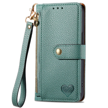 For Motorola Moto G Power 5G 2024 Love Zipper Lanyard Leather Phone Case(Green) - Motorola Cases by PMC Jewellery | Online Shopping South Africa | PMC Jewellery | Buy Now Pay Later Mobicred