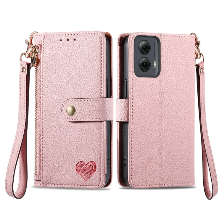 For Motorola Moto G Power 5G 2024 Love Zipper Lanyard Leather Phone Case(Pink) - Motorola Cases by PMC Jewellery | Online Shopping South Africa | PMC Jewellery | Buy Now Pay Later Mobicred