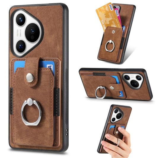 For Huawei Pura 70 Pro Retro Skin-feel Ring Card Wallet Phone Case(Brown) - Huawei Cases by PMC Jewellery | Online Shopping South Africa | PMC Jewellery | Buy Now Pay Later Mobicred