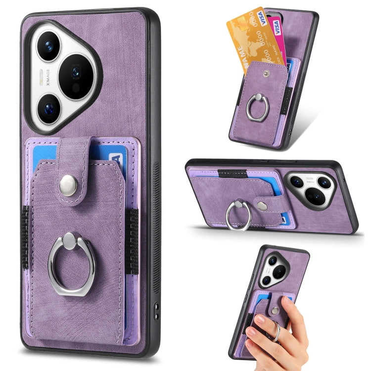 For Huawei Pura 70 Pro+ Retro Skin-feel Ring Card Wallet Phone Case(Purple) - Huawei Cases by PMC Jewellery | Online Shopping South Africa | PMC Jewellery | Buy Now Pay Later Mobicred