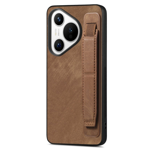 For Huawei Pura 70 Retro Wristband Holder Leather Back Phone Case(Brown) - Huawei Cases by PMC Jewellery | Online Shopping South Africa | PMC Jewellery | Buy Now Pay Later Mobicred