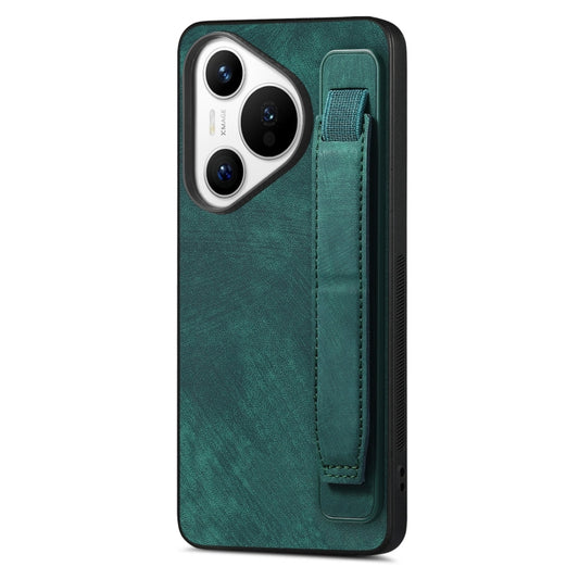 For Huawei Pura 70 Ultra Retro Wristband Holder Leather Back Phone Case(Green) - Huawei Cases by PMC Jewellery | Online Shopping South Africa | PMC Jewellery | Buy Now Pay Later Mobicred