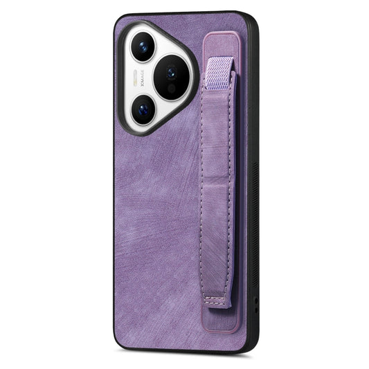 For Huawei Pura 70 Ultra Retro Wristband Holder Leather Back Phone Case(Purple) - Huawei Cases by PMC Jewellery | Online Shopping South Africa | PMC Jewellery | Buy Now Pay Later Mobicred