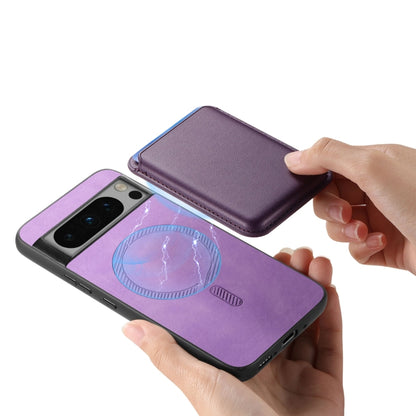 For Google Pixel 9 Pro Retro Magsafe Card Bag PU Back Cover Phone Case(Purple) - Google Cases by PMC Jewellery | Online Shopping South Africa | PMC Jewellery | Buy Now Pay Later Mobicred