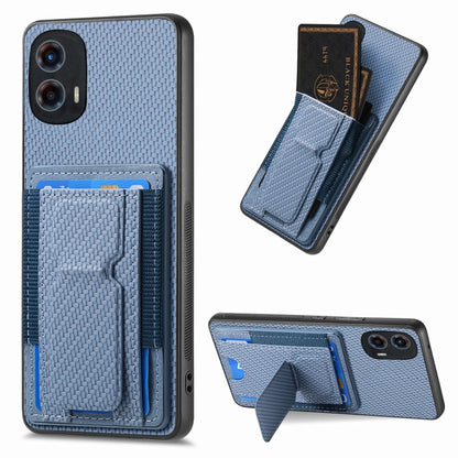 For Motorola Moto G 5G 2024 4G Carbon Fiber Fold Stand Elastic Card Bag Phone Case(Blue) - Motorola Cases by PMC Jewellery | Online Shopping South Africa | PMC Jewellery | Buy Now Pay Later Mobicred