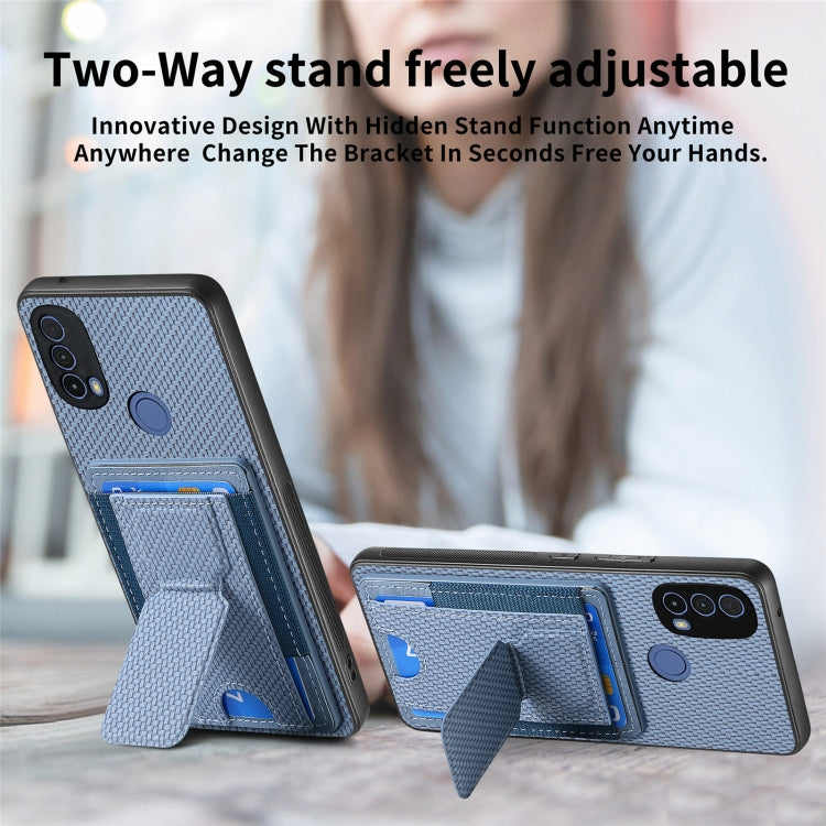 For Motorola Moto G 5G 2024 4G Carbon Fiber Fold Stand Elastic Card Bag Phone Case(Blue) - Motorola Cases by PMC Jewellery | Online Shopping South Africa | PMC Jewellery | Buy Now Pay Later Mobicred