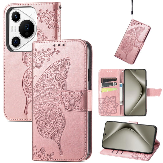 For Huawei Pura 70 Pro+ Butterfly Love Flower Embossed Leather Phone Case(Rose Gold) - Huawei Cases by PMC Jewellery | Online Shopping South Africa | PMC Jewellery | Buy Now Pay Later Mobicred