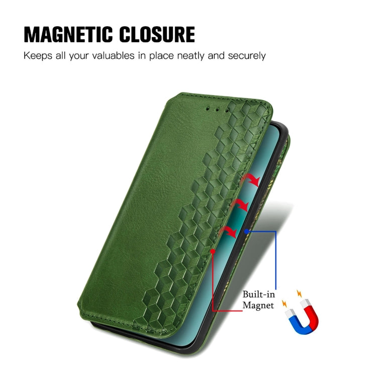 For Huawei Pura 70 Pro Cubic Grid Pressed Magnetic Leather Phone Case(Green) - Huawei Cases by PMC Jewellery | Online Shopping South Africa | PMC Jewellery | Buy Now Pay Later Mobicred