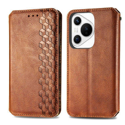 For Huawei Pura 70 Ultra Cubic Grid Pressed Magnetic Leather Phone Case(Brown) - Huawei Cases by PMC Jewellery | Online Shopping South Africa | PMC Jewellery | Buy Now Pay Later Mobicred