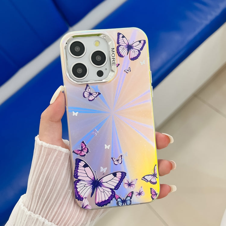 For iPhone 16 Pro Electroplating Laser Butterfly Phone Case(Purple Butterflies AB3) - iPhone 16 Pro Cases by PMC TechLife | Online Shopping South Africa | PMC TechLife | Buy Now Pay Later Mobicred