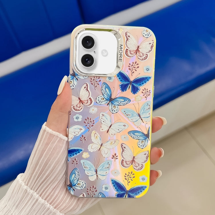 For iPhone 16 Plus Electroplating Laser Butterfly Phone Case(Blue Butterflies AB4) - iPhone 16 Plus Cases by PMC TechLife | Online Shopping South Africa | PMC TechLife | Buy Now Pay Later Mobicred