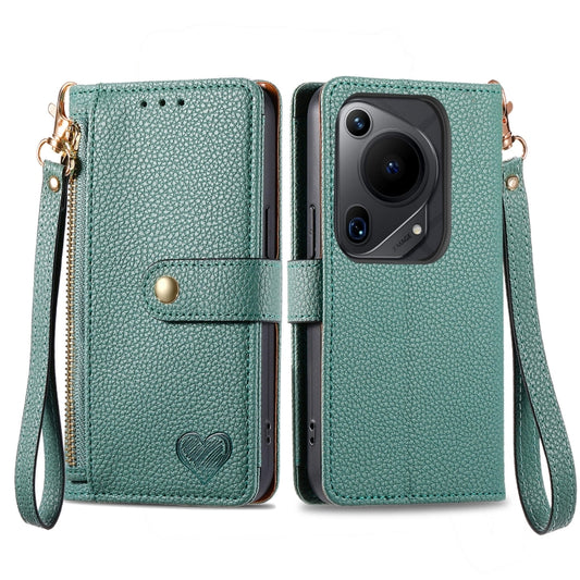 For Huawei Pura 70 Ultra Love Zipper Lanyard Leather Phone Case(Green) - Huawei Cases by PMC Jewellery | Online Shopping South Africa | PMC Jewellery | Buy Now Pay Later Mobicred