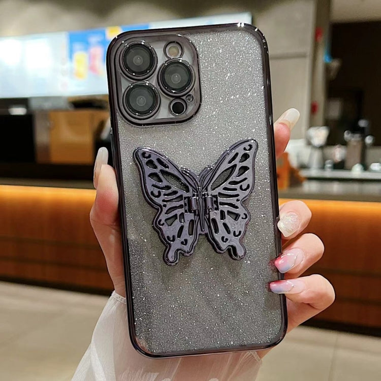 For iPhone 16 Pro Electroplated Gradient Glitter 3D Butterfly TPU Phone Case(Gradient Black) - iPhone 16 Pro Cases by PMC Jewellery | Online Shopping South Africa | PMC Jewellery | Buy Now Pay Later Mobicred