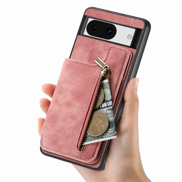 For Google Pixel 9 / 9 Pro Retro Leather Zipper Wallet Back Phone Case(Pink) - Google Cases by PMC Jewellery | Online Shopping South Africa | PMC Jewellery | Buy Now Pay Later Mobicred