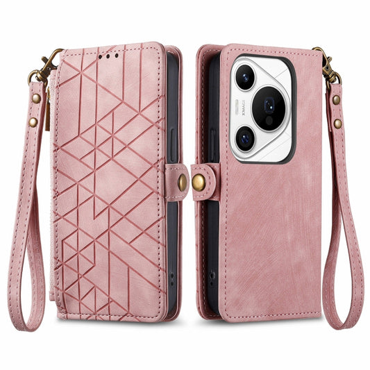 For Huawei Pura 70 Pro Geometric Zipper Wallet Side Buckle Leather Phone Case(Pink) - Huawei Cases by PMC Jewellery | Online Shopping South Africa | PMC Jewellery | Buy Now Pay Later Mobicred