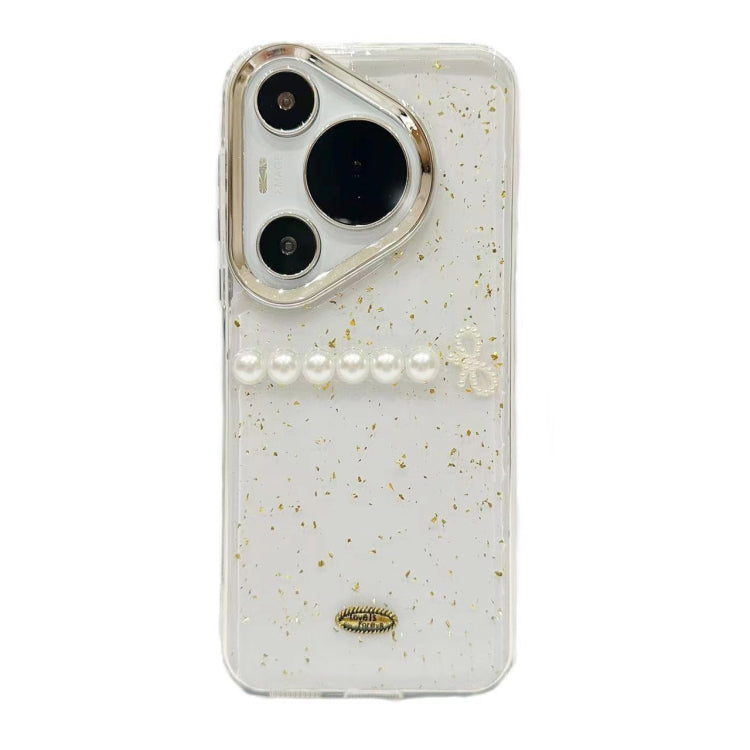 For Huawei Pura 70 Gold Foil Pearl Bow TPU Phone Case(Gold Foil Pearl) - Huawei Cases by PMC Jewellery | Online Shopping South Africa | PMC Jewellery | Buy Now Pay Later Mobicred