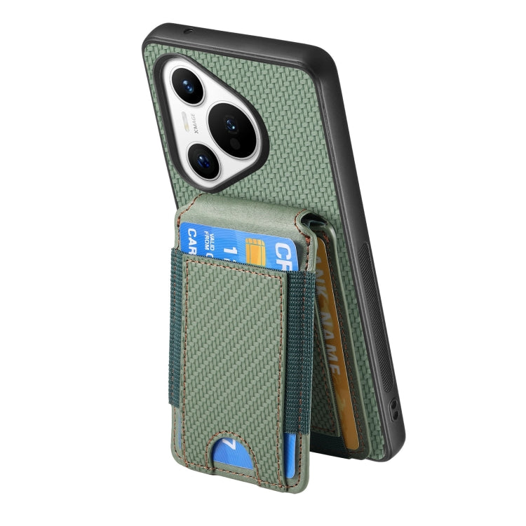 For Huawei Pura 70 Carbon Fiber Vertical Flip Wallet Stand Phone Case(Green) - Huawei Cases by PMC Jewellery | Online Shopping South Africa | PMC Jewellery | Buy Now Pay Later Mobicred