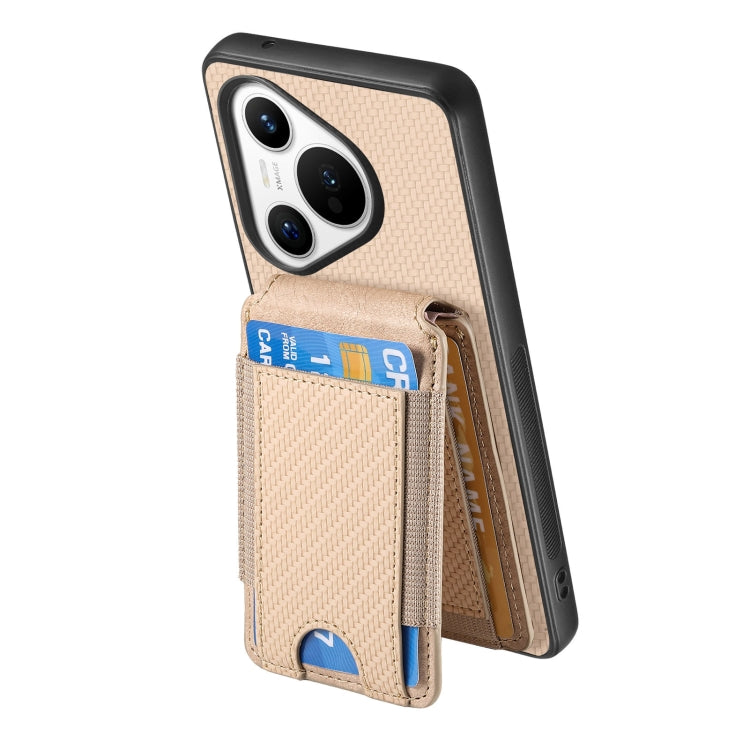 For Huawei Pura 70 Pro Carbon Fiber Vertical Flip Wallet Stand Phone Case(Khaki) - Huawei Cases by PMC Jewellery | Online Shopping South Africa | PMC Jewellery | Buy Now Pay Later Mobicred