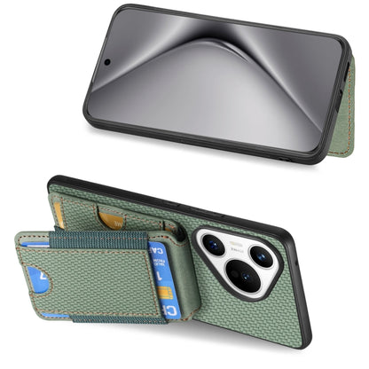 For Huawei Pura 70 Pro Carbon Fiber Vertical Flip Wallet Stand Phone Case(Green) - Huawei Cases by PMC Jewellery | Online Shopping South Africa | PMC Jewellery | Buy Now Pay Later Mobicred