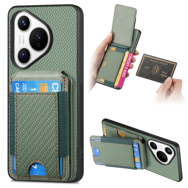 For Huawei Pura 70 Pro+ Carbon Fiber Vertical Flip Wallet Stand Phone Case(Green) - Huawei Cases by PMC Jewellery | Online Shopping South Africa | PMC Jewellery | Buy Now Pay Later Mobicred