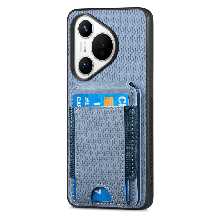 For Huawei Pura 70 Ultra Carbon Fiber Vertical Flip Wallet Stand Phone Case(Blue) - Huawei Cases by PMC Jewellery | Online Shopping South Africa | PMC Jewellery | Buy Now Pay Later Mobicred