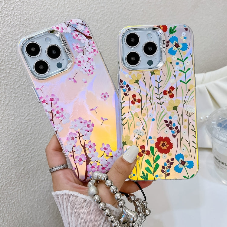 For iPhone 16 Electroplating Laser Flower Phone Case with Wrist Strap(Peony AH11) - iPhone 16 Cases by PMC Jewellery | Online Shopping South Africa | PMC Jewellery | Buy Now Pay Later Mobicred