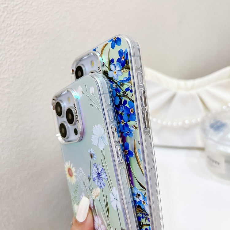 For iPhone 16 Electroplating Laser Flower Phone Case with Wrist Strap(Flower AH6) - iPhone 16 Cases by PMC TechLife | Online Shopping South Africa | PMC TechLife | Buy Now Pay Later Mobicred