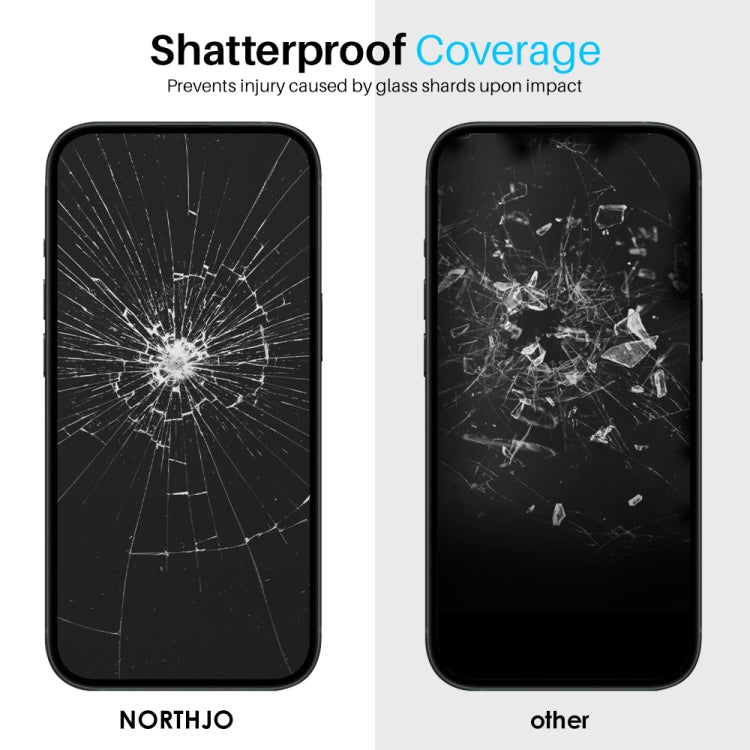 For iPhone 16 NORTHJO 2pcs A++ Tempered Glass Film with Installation Frame - iPhone 16 Tempered Glass by NORTHJO | Online Shopping South Africa | PMC Jewellery | Buy Now Pay Later Mobicred