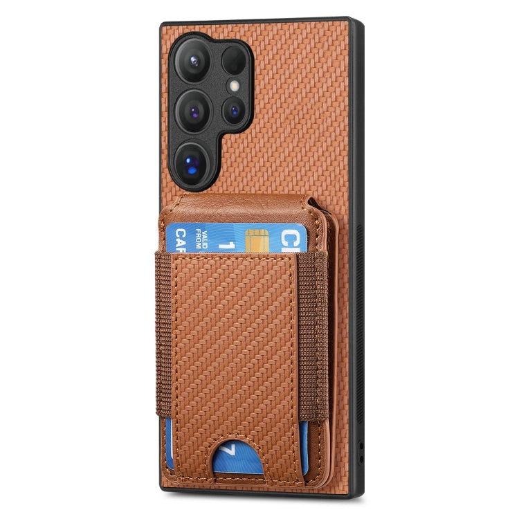 For Samsung Galaxy S24 Ultra 5G Carbon Fiber Vertical Flip Wallet Stand Phone Case(Brown) - Galaxy S24 Ultra 5G Cases by PMC Jewellery | Online Shopping South Africa | PMC Jewellery | Buy Now Pay Later Mobicred