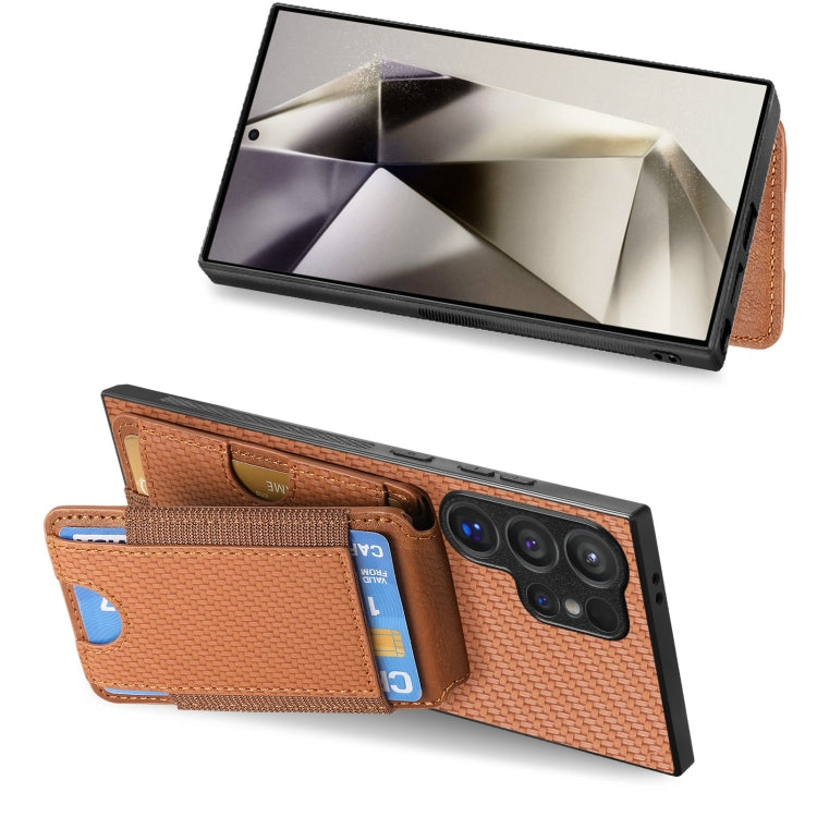 For Samsung Galaxy S24 Ultra 5G Carbon Fiber Vertical Flip Wallet Stand Phone Case(Brown) - Galaxy S24 Ultra 5G Cases by PMC Jewellery | Online Shopping South Africa | PMC Jewellery | Buy Now Pay Later Mobicred