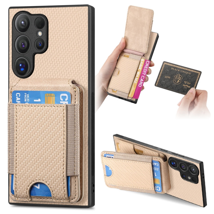 For Samsung Galaxy S24 Ultra 5G Carbon Fiber Vertical Flip Wallet Stand Phone Case(Khaki) - Galaxy S24 Ultra 5G Cases by PMC Jewellery | Online Shopping South Africa | PMC Jewellery | Buy Now Pay Later Mobicred