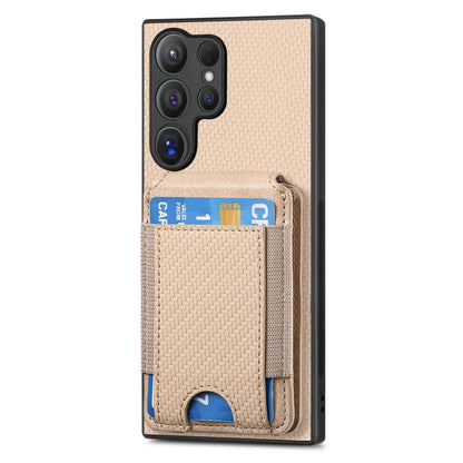 For Samsung Galaxy S24 Ultra 5G Carbon Fiber Vertical Flip Wallet Stand Phone Case(Khaki) - Galaxy S24 Ultra 5G Cases by PMC Jewellery | Online Shopping South Africa | PMC Jewellery | Buy Now Pay Later Mobicred