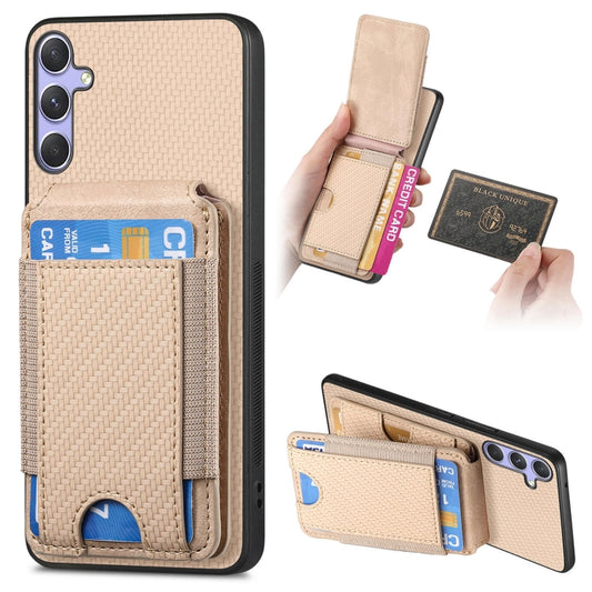 For Samsung Galaxy S25 5G Carbon Fiber Vertical Flip Wallet Stand Phone Case(Khaki) - Galaxy S25 5G Cases by PMC Jewellery | Online Shopping South Africa | PMC Jewellery | Buy Now Pay Later Mobicred